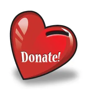 Red heart with "Donate!" text