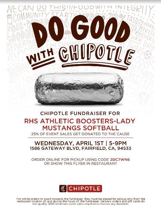 Chipotle fundraiser for RHS Athletic Boosters and Mustangs Softball on Oct 11.