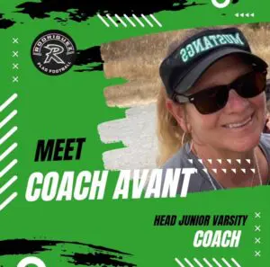 Coach Avant smiling, wearing sunglasses and a cap, promoting junior varsity coaching role.