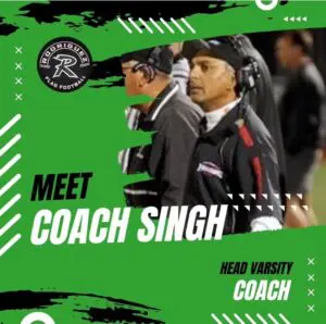 Coach Singh, head varsity coach, featured in a promotional graphic.