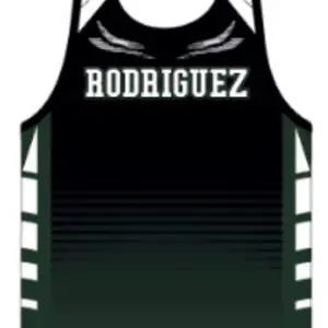 Green gradient track singlet labeled Rodriguez